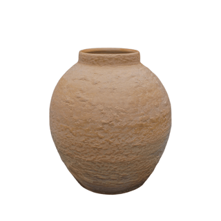 handmade terracotta pot vintage clay planter rustic smoke-fired decor front view