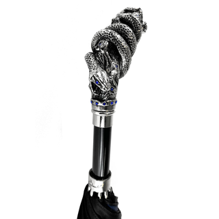 Double canopy silver snake handle luxury men's Italian umbrella close-up