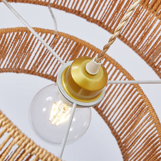 Woven rope pendant close-up — rustic antique frame hanging lamp