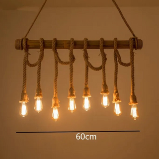 Bamboo Rope Pendant Light – Industrial Triple Bulb Fixture | Rustic Loft Lighting