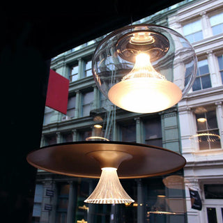 Concrete chandelier from below — flying saucer modern ceiling light
