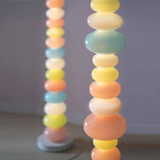 Colorful glass floor lamp detail — rainbow warm ambient