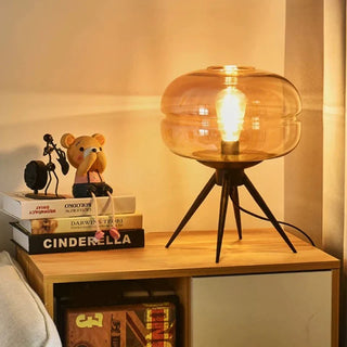Tripod base glass lamp — warm white LED setting