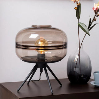 Tripod base glass lamp front — warm white LED design