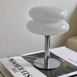 Round LED table lamp illuminated — Nordic minimalist design
