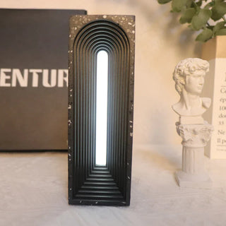 Cement table lamp setting — architectural LED warm