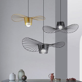 Iron cage pendant close-up — black gold modern ceiling lamp