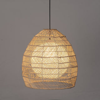 Vintage boho pendant with handwoven rattan basket shade