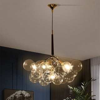 Large bubble glass chandelier warm ambient pendant close-up