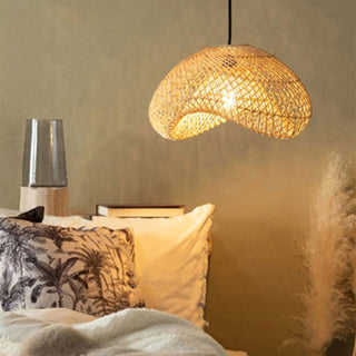 Bauhaus rattan cloud pendant from below — living room ceiling lamp