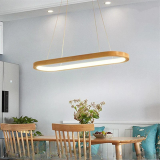 Natural Wood Pendant Light – LED Warm Ambiance Lighting for Dining Room