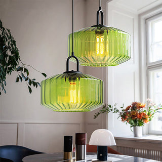 Mid Century Pendant Light – Striped Glass Lamp with E27 Bulb Base for Living Room
