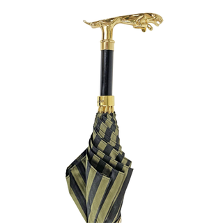 Black pinstripe gold jaguar handle luxury men's Italian umbrella canopy