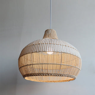 Rattan kitchen pendant showing handwoven wicker texture