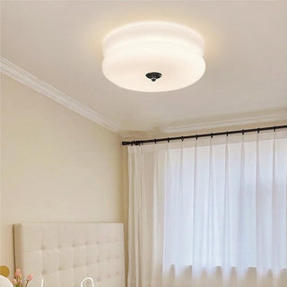 Art Deco Ceiling Light - LED Cream Cake Lamp With Glass Shade & Jade Finish