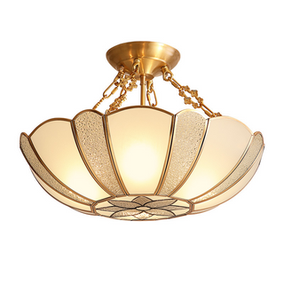 Scalloped Brass Ceiling Light | 4-Light Chain Hanging Fixture for Dining Room