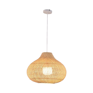 Handmade rattan pendant from above — warm wood finish boho lamp