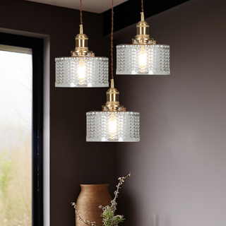 Vintage Glass Pendant Light - Elegant Cylindrical Glass Lamp for Kitchen Island