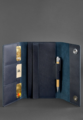 leather bound notebook a5 soft cover pen holder business card slots detail