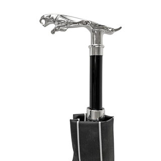 Black pinstripe sculpted jaguar handle automatic men's Italian umbrella canopy