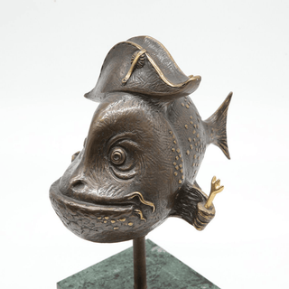 bronze chef fish unique outdoor marine art collectible sculpture close-up
