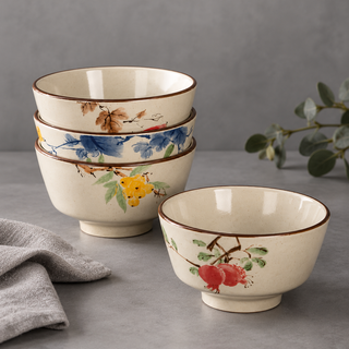 Asian Retro Floral Ceramic Soup & Rice Bowl
