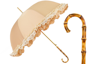 Retro style Italian satin parasol umbrella – lace trim front view