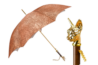 Luxury women's automatic umbrella gold plated cat handle front