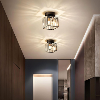 Black Hallway Ceiling Light - Modern 1-Light Semi-Flush Mount Fixture with Crystal Shade