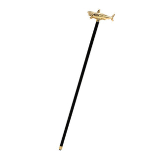Shark 24K gold-plated handle rubber tip Italian luxury walking cane close-up
