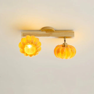 Yellow pumpkin ceiling lamp eco – multi-head resin wood side