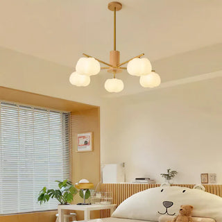 Wooden cotton ball chandelier cream style living room light