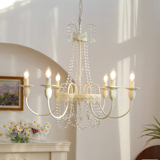 White crystal tassel chandelier side — vintage metal luxury warm
