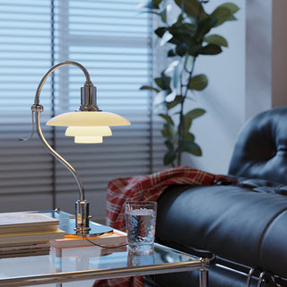 Contemporary glass shade table lamp side angle