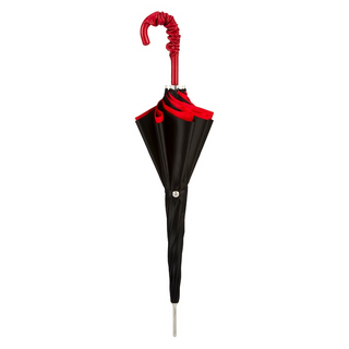 Leather handle handmade Italian double cloth red roses umbrella close-up