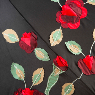 Leather handle handmade Italian double cloth red roses umbrella top view