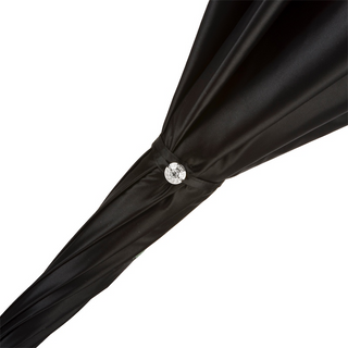 Leather handle handmade Italian double cloth red roses umbrella detail
