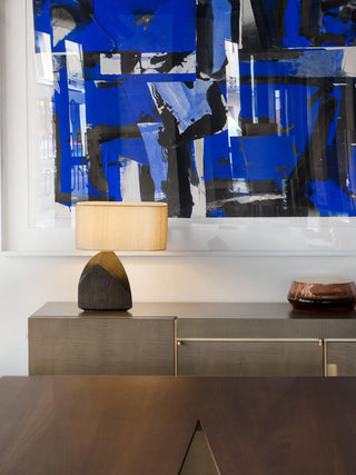 Modern dark wood table lamp — natural elegant close-up detail
