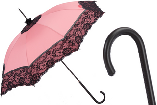 Lace parasol vintage Italian umbrella luxury leather handle front