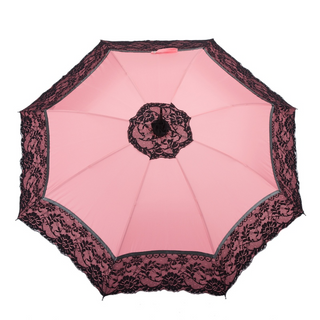 Vintage lace women's parasol Italian luxury leather handle view