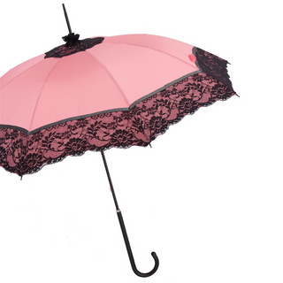 Women's lace parasol Italian vintage leather handle side