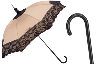 Lace parasol handmade Italian umbrella genuine leather handle front