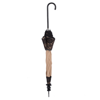 Elegant Italian lace parasol genuine leather handle close-up