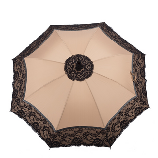 Handmade Italian lace parasol genuine leather handle open