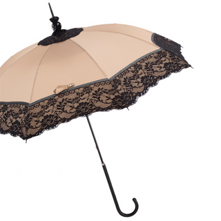 Women's lace parasol genuine leather handle side view