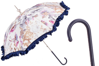 Retro butterflies parasol handmade Italian leather handle front