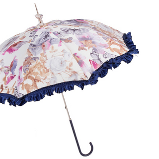 Women's retro butterflies parasol Italian leather handle side