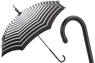 Striped parasol handmade Italian umbrella leather handle front