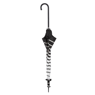 Elegant striped parasol handmade leather handle close-up