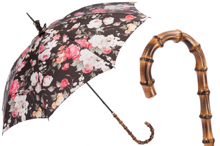 Flowered parasol handmade umbrella bamboo handle front view